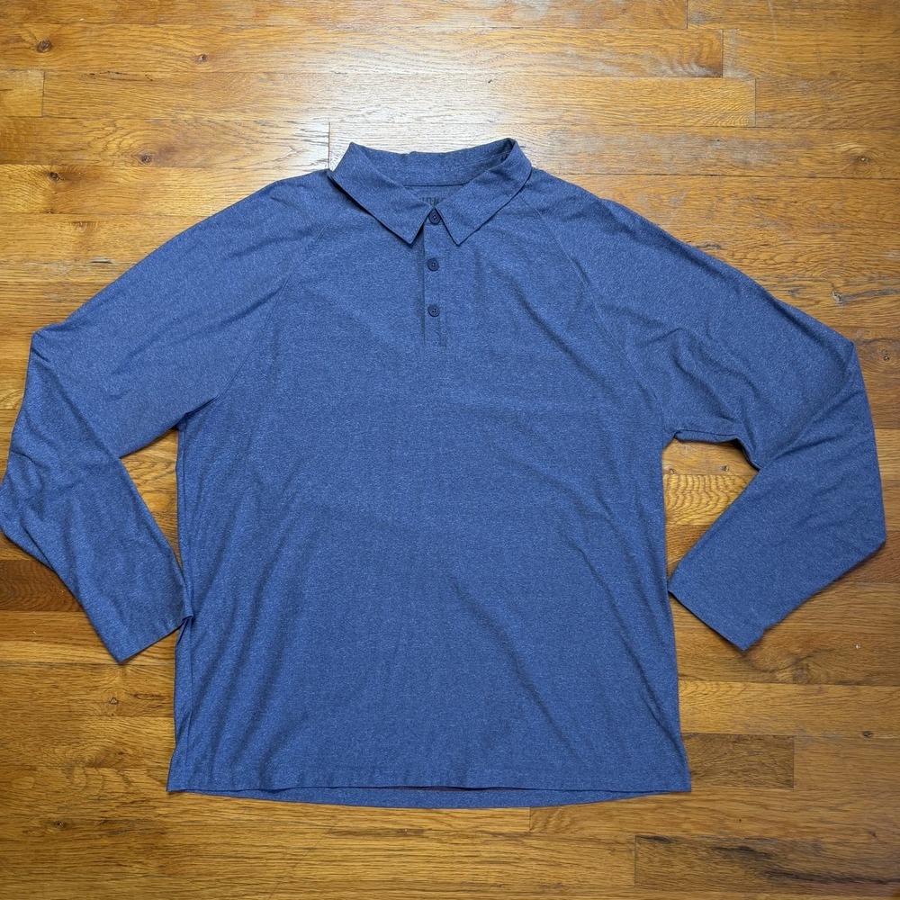 RHONE Mens Commuter Performance Polo Shirt XL Long Sleeve Heather Blue Henley